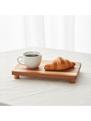 TeknoKapsül Doğal Akasya Ahşap Ayaklı Sunum Standı ve Servis Tepsisi – 25X18 cm Dikdörtgen Yükseltici, Banyo Tezgahı, Mutfak ve Kahve Köşesi Düzenleyici