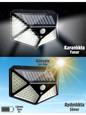 TeknoKapsül Gaman Solar LED Bahçe Lambası, 100 LED Hareket Sensörlü 13X9X5 Cm, 3 Modlu Güneş Enerjili Solar Lamba, Dış Mekan Aydınlatma, Duvar Montajlı