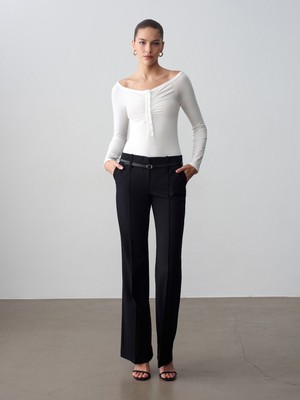 Dilvin 72677 Kemerli Düz Kesim Pantolon-Siyah