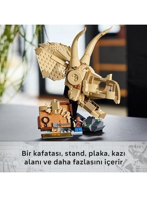 TeknoKapsül World Dinozor Fosilleri: Triceratops Kafatası Modeli 76969; 9 Yaş Üzeri Çocuklar Için Hareket Ettirilebilir Uzuvlar ve Sergileme Standına Sahip Dinozor Oyuncağı, Hediye Fikri (468 Parça)