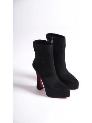 Ayakkabı Ateşi Siyah Süet Platform Tasarım Kadın Çizme Orta Topuklu Ayakkabı Space