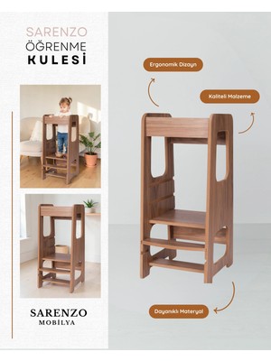 Sarenzo Mobilya Sarenzo Montessori Ahşap MDF Öğrenme Kulesi Ergonomik Tasarım ve Kaliteli Malzeme ile 5 Parça