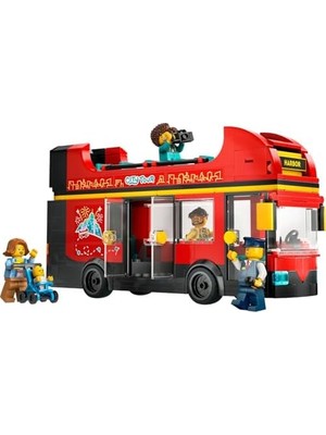 TeknoKapsül City Kırmızı Iki Katlı Gezi Otobüsü 60407 – 7 Yaş ve Üzeri Kız ve Erkek Çocuklar Için Yılbaşı Hediyesi Fikri, 4 Minifigür ve 1 Bebek Figürü Içeren Yaratıcı Oyuncak Yapım Seti (384 Parça)