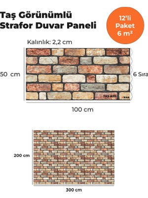 KnB Duvar Paneli ve Söve Taş Görünümlü Strafor Duvar Paneli (12'li Paket)
