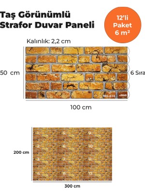 KnB Duvar Paneli ve Söve Taş Görünümlü Strafor Duvar Paneli (12'li Paket)