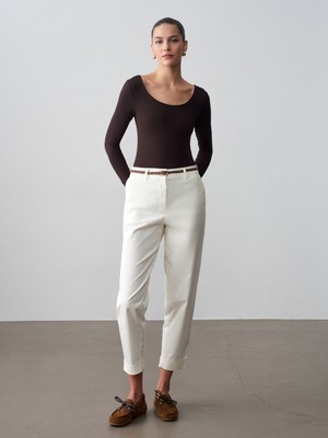 Dilvin 72664 Kemerli Chıno Pantolon-Beyaz