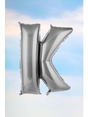 TeknoKapsül K Harfi Gümüş Folyo Balon 100 cm 40 Inç 1 Metre Silver