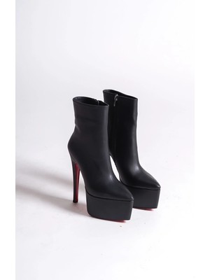 Ayakkabı Ateşi Siyah Cilt Platform Özel Tasarım Topuklu Kadın Ayakkabı Gift