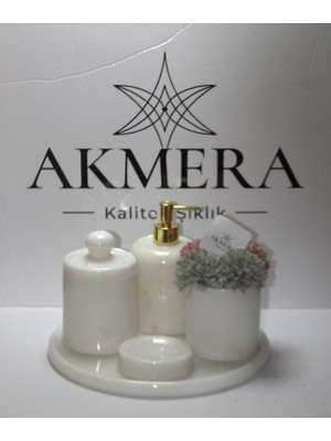Akmera Home Mermer Kulplu Lüks 5 Parça Banyo Seti