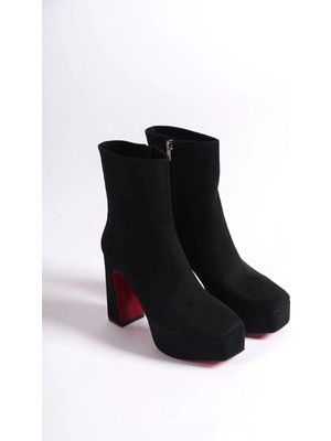 Ayakkabı Ateşi Siyah Süet Platform Tasarım Kadın Çizme Orta Topuklu Ayakkabı Vito