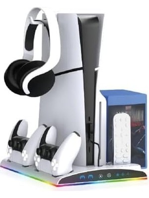 TeknoKapsül TP5-3570 Ps5 Soğutucu Organizatör 2 Fanlı Stand Kol Şarj Edici Stand 3 USB Hub Kulaklık Platstation Standı