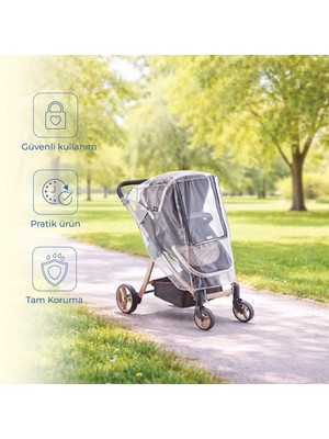 Babyjem Lüx Fermuarlı Reflektörlü Bebek Arabası Yağmurluğu Fitalatsız (22x27cm)