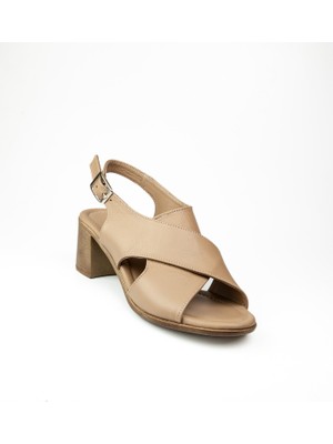 Babalı 1505 Bej Deri Topuklu Kadın Sandalet
