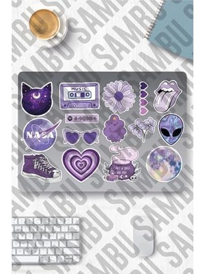 TeknoKapsül Purple Aesthetic Temalı Etiket Seti 2 - Mor - Laptop Notebook Telefon