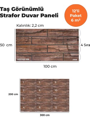 KnB Duvar Paneli ve Söve Kesmetaş Görünümlü  Strafor Duvar Paneli (12'li Paket)