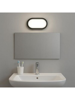 TeknoKapsül 20W IP65 Oval Siyah LED Tavan ve Duvar Lambası | 6500K Beyaz Işık | Su Geçirmez Banyo Bahçe Aydınlatma Armatürü | 2000 Lümen | 270X147X78MM (220V)