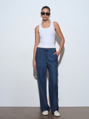 Dilvin 72266 Beli Lastikli Pantolon-Indigo