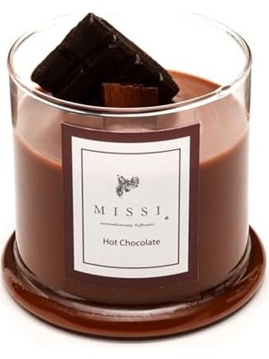TeknoKapsül Büyük Üfleme Cam Ahşap Fitilli Hot Chocolate Vegan Mum (380 Gr)