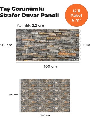 KnB Duvar Paneli ve Söve Oymataş Görünümlü  Strafor Duvar Paneli (12'li Paket)