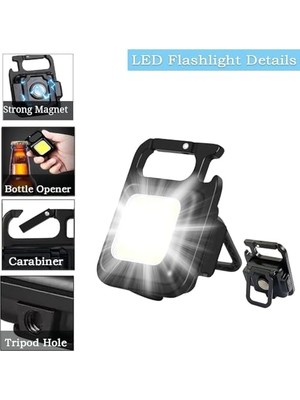 TeknoKapsül Mini LED Cob El Feneri - 30 LED Şarj Edilebilir Anahtarlık, Çok Fonksiyonlu Taşınabilir Cep Lambası, Manyetik Taban Kancalı, Kamp, Onarım, Acil Durum ve Garaj Için Küçük Işık