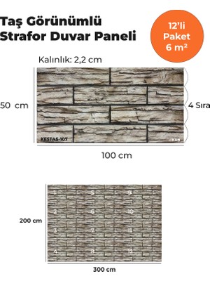 KnB Duvar Paneli ve Söve Kesmetaş Görünümlü  Strafor Duvar Paneli (12'li Paket)