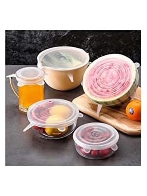 TeknoKapsül Tazeliği Koruyan Elastik Silikon Streç Kapak Esnek Silikon Strech Saklama Kabı Kapakları 6'lı