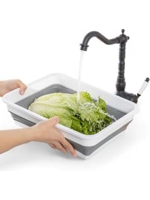 TeknoKapsül Katlanabilir Dikdörtgen Bulaşık Sepeti, 4 Litre Çok Amaçlı Katlanabilir Dikdörtgen Sepet, Katlanır Bulaşık ve Çamaşır Sepeti 20CM*27CM*8CM