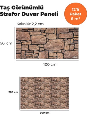 KnB Duvar Paneli ve Söve Buztaş Görünümlü  Strafor Duvar Paneli (12'li Paket)