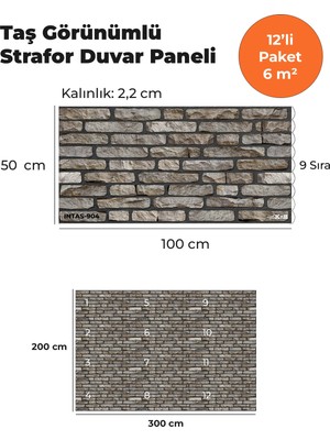 KnB Duvar Paneli ve Söve Incetaş Görünümlü  Strafor Duvar Paneli (12'li Paket)