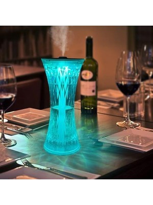 TeknoKapsül Masaüstü Lamba ve Nemlendirici Şarjlı Işık Kristal Desenli 7 Farklı Renk Atmosfer Lamba Göz Yormayan Işık Kitap Okuma Işığı Salon Oturma Odası Yatak Odası Aydınlatma 20CM x 9xm D13