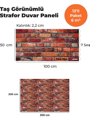 KnB Duvar Paneli ve Söve Taş Görünümlü Strafor Duvar Paneli (12'li Paket)