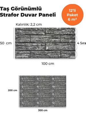 KnB Duvar Paneli ve Söve Kesmetaş Görünümlü  Strafor Duvar Paneli (12'li Paket)