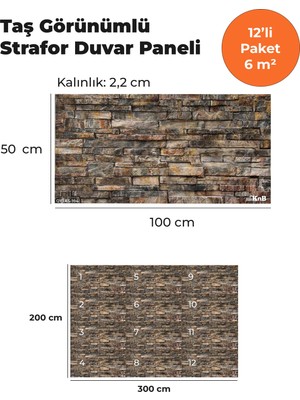 KnB Duvar Paneli ve Söve Oymataş Görünümlü  Strafor Duvar Paneli (12'li Paket)