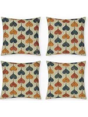 TeknoKapsül 4’lü Dijital Baskılı Dekoratif Yastık Kılıfı Seti 45X45 cm - Retro Yaprak Deseni, Sonbahar Renkleri (Kırmızı, Turuncu, Gri) - Dokulu Kumaş, Yumuşak ve Dayanıklı Kırlent Kılıfı - Ev, Ofi
