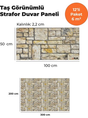 KnB Duvar Paneli ve Söve Dökmetaş Görünümlü  Strafor Duvar Paneli (12'li Paket)