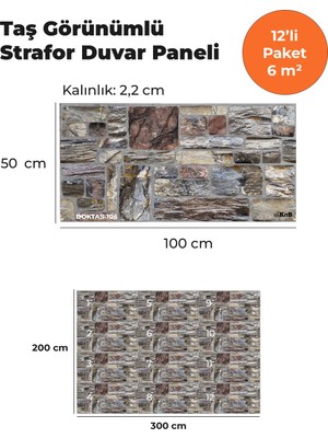 KnB Duvar Paneli ve Söve Dökmetaş Görünümlü  Strafor Duvar Paneli (12'li Paket)