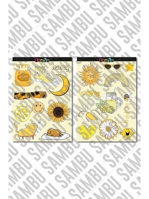 TeknoKapsül Yellow Aesthetic Temalı Etiket Seti 2 - Sarı - Laptop Notebook Telefon