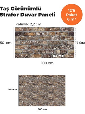 KnB Duvar Paneli ve Söve Taş Görünümlü Strafor Duvar Paneli (12'li Paket)