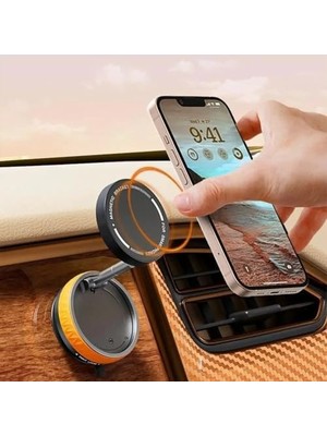 TeknoKapsül Manyetik Araç Telefon Tutucu 360° Döner Başlık – Mekanik Vakumlu Güçlü Sabitleme, Silikon Kaymaz Tutuş, Mag-Safe Uyumlu, Tüm Serisi ile Uyumlu, Araç Içi Telefon Stand, Siyah