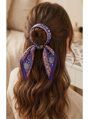 Mavi Masal Etnik Desenli Kadın Mavi Fular ve Bandana
