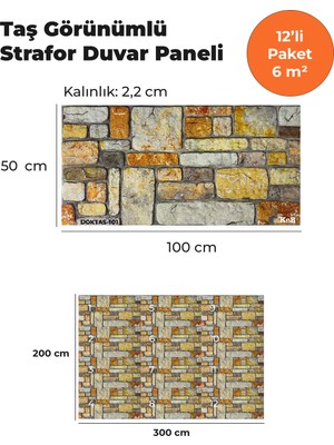 KnB Duvar Paneli ve Söve Dökmetaş Görünümlü  Strafor Duvar Paneli (12'li Paket)