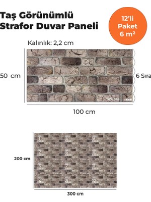 KnB Duvar Paneli ve Söve Taş Görünümlü Strafor Duvar Paneli (12'li Paket)