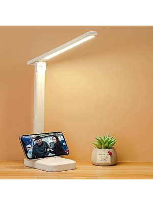 TeknoKapsül Şarjlı Masa Lambası 3 Renk Dokunmatik Telefon Standlı Kademeli Çalışma Okuma Işığı Gece Lambası 9W 3 Aydınlatma Modlu Taşınabilir Küçük Masa Lambası, Çocuklar Için Çalışma, Yurt