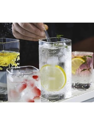 TeknoKapsül 6 Adet Dikdörtgen Dayanıklı Borosilikat Meşrubat Bardağı 350 ml Kare Bardak,termisil Kare Soğuk Kahve Bardağı,dikdörtgen Sunum Bardağı (6)