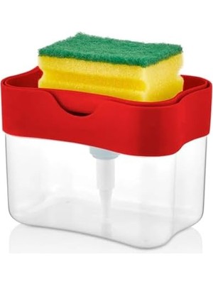 TeknoKapsül Org-98 Deterjan Hazneli Pompalı Süngermatik - Sıvı Sabunluk Deterjanlık Organizer - Kırmızı