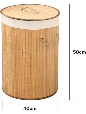 TeknoKapsül Ekolojik Bambu Çok Amaçlı Saklama Sepeti, Pamuk Bez Iç Astarlı, Kapaklı ve Halat Saplı Modern ve Minimalist Tasarım (Yuvarlak)