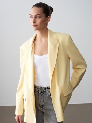 Dilvin 60791 Kruvaze Oversize Blazer-Sarı