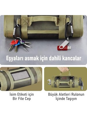TeknoKapsül Alet Çantası, Ağır Hizmet Tipi Kanvas Rulo Takım Çantası, Katlanabilir Alet Organizer El Çantası, Tamirci Marangoz Teknisyen Hobici Takım Çantası, Alet Takım Anahtar Düzenleyici Çanta Gri