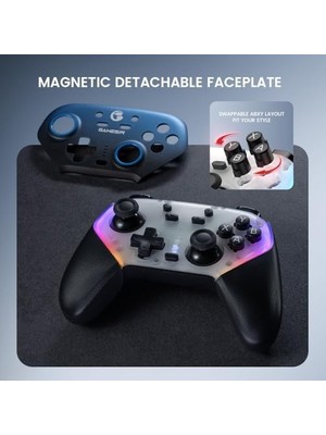TeknoKapsül Super Gaming Controller For Pc/switch/ios/, Hall Effect Stick & Trigger, Rubberized Grips, Rgb Lighting, Swappable Abxy, Detachable Faceplate, 1000MAH With Charging