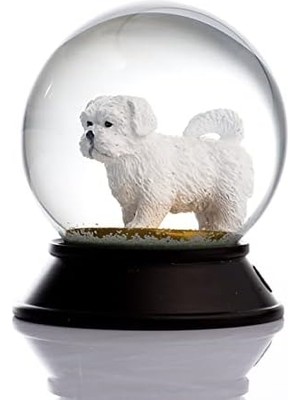TeknoKapsül Cam ve Reçine Altın Patiler Köpek Maltese Terrier Kar Küresi Hediye